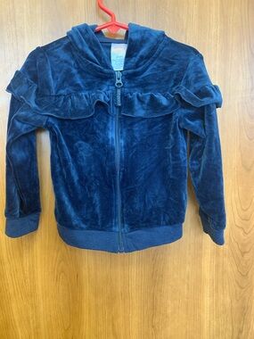 wonder nation Navy Blue Velour Zip-Up Hoodie with Ruffle
